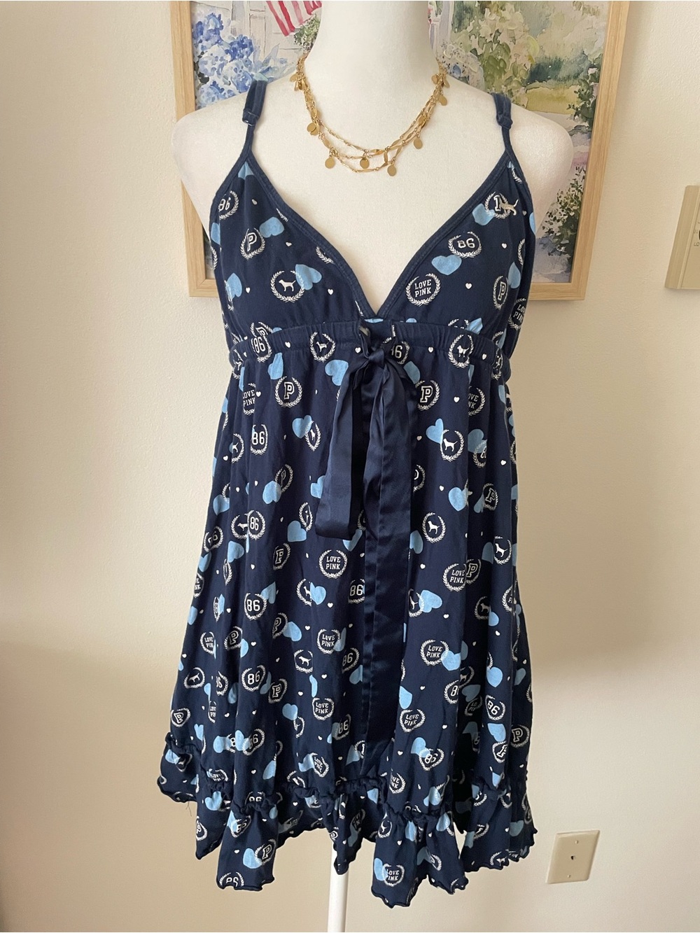PINK Victoria’s Secret Y2K Vintage Babydoll Dog Heart Graphic Slip Mini Dress